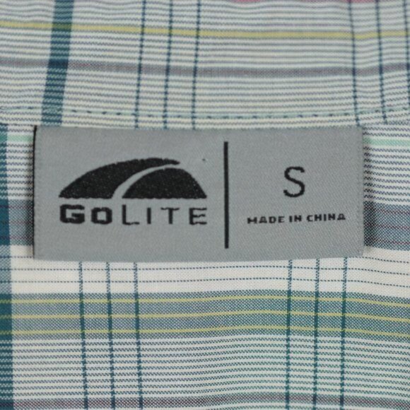 GoLite Women's Small Blue White Plaid  3/4 Sleeve Collared Popover Blouse - Picture 7 of 8